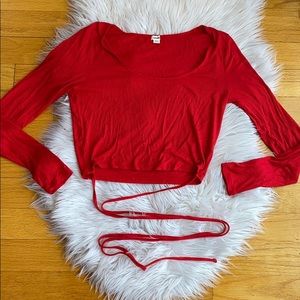 Garage red lace up crop top